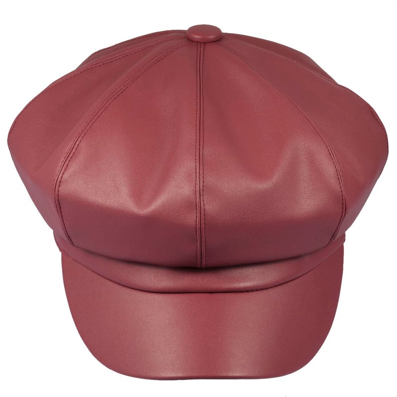 moonsix Newsboy Hat,Plain Cabbie Visor Beret Gatsby Ivy Caps for Women,Red(PU Leather Style 2) - Image 1